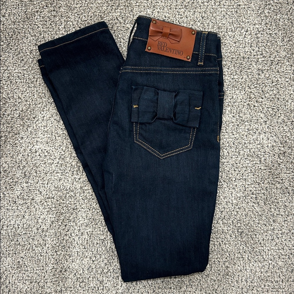 RED Valentino Dark Blue Skinny Jeans with Back Pocket Bow